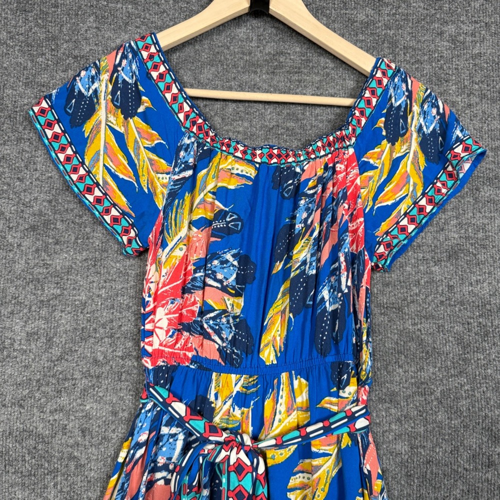 Flying‎ Tomato Size Medium Maxi Dress Blue Floral Tropical High Low Tie Waist - Picture 3 of 9